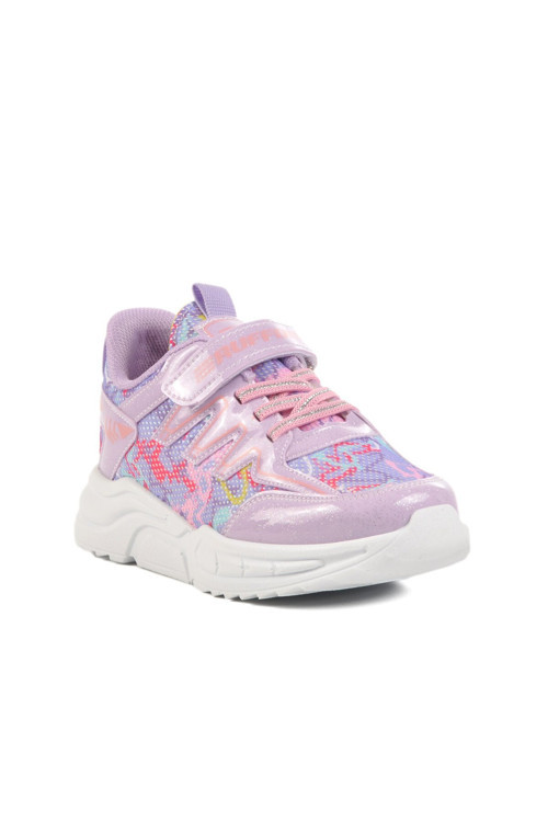 Lila-Pembe Cırtlı Fileli Hafif Kız Çocuk Spor Ayakkabı Sneaker 2320 F