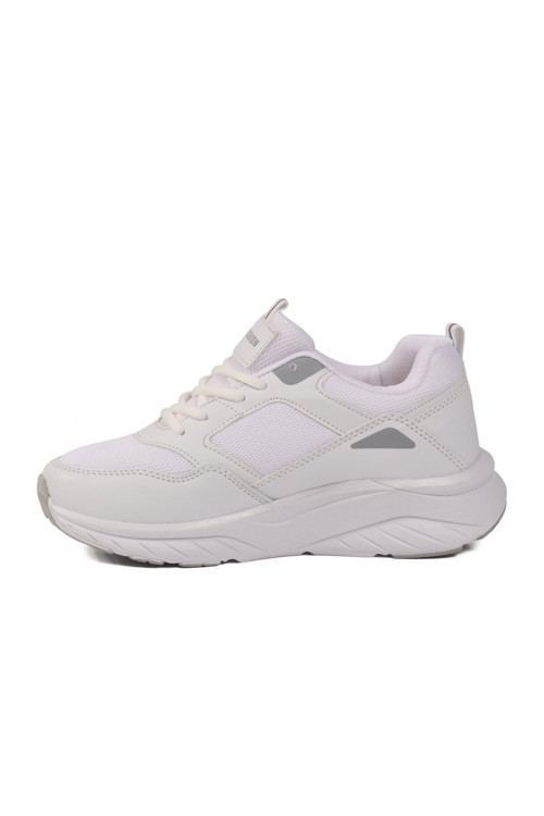 Beyaz-Buz Fileli Kalın Tabanlı Bağcıklı Kadın Yürüyüş ve Spor Ayakkabı Sneaker 2105
