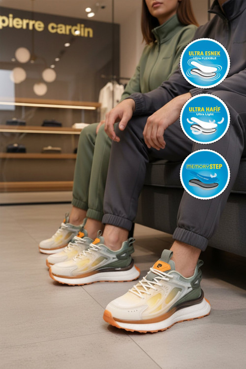 Beyaz-Haki Hafızalı Rahat Haif Köpük Taban Bağcıklı Unisex Yürüyüş ve Spor Ayakkabı PCI-10106