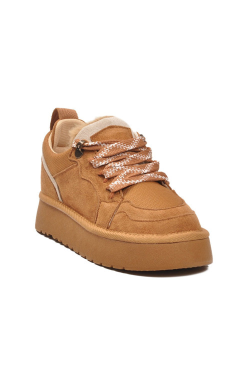 Taba Süet Bağcıklı Kalın Tabanlı Kız Çocuk Casual Yürüyüş Ayakkabı Sneaker 412445 F