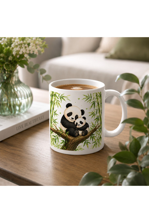 Panda Temalı Çift Taraflı Baskılı Kupa, Hediye Kupa, Süblimasyon Kedi Baskılı Kupa, Kahve Fincanı, Kupa