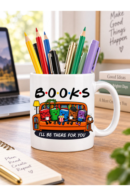 Kitap Severlere Özel Kitap Temalı Kahve Kupası, Çift Taraflı Süblimasyon Baskı Kupa, Hediyelik Kupa, Kahve Kupası