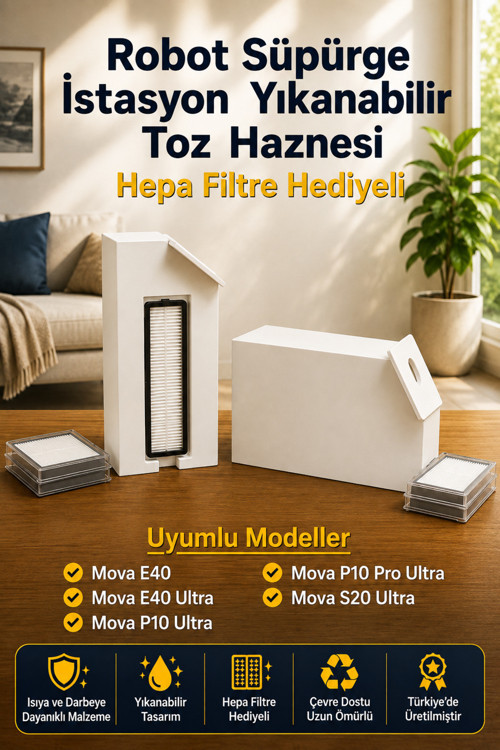 Mova Serisi Uyumlu Yıkanabilir Yeniden Kullanılabilir Robot Süpürge Haznesi