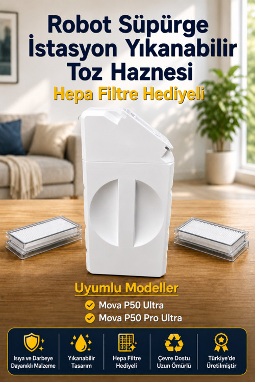 Mova P50/P50 Pro Ultra Uyumlu Yıkanabilir Yeniden Kullanılabilir Robot Süpürge Haznesi