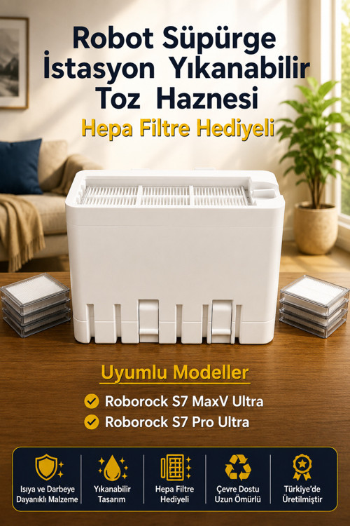 Roborock S7 Pro Ultra/S7 MaxV Ultra Uyumlu Yıkanabilir Yeniden Kullanılabilir Robot Süpürge Haznesi