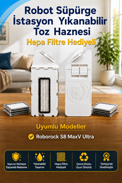 Roborock S8 MaxV Ultra Uyumlu Yıkanabilir Yeniden Kullanılabilir Robot Süpürge Haznesi