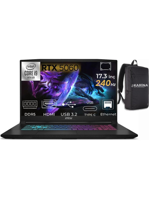 Katana 17 HX i9-14900HX B14WFK-217TR-K09 64GB 4TB RTX5060 W11Home 17.3" 240Hz QHD Gaming Laptop & B14WFK217TRK09