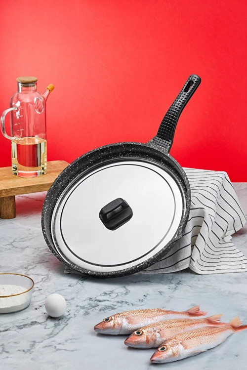 Taç Döküm Granit Kapaklı Balık Tavası Hamsi Tava 34 Cm