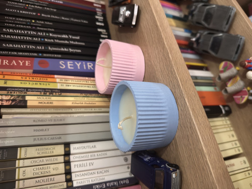 Dekoratif Beton Mum | El Yapımı | Tırtıklı Desen | Mavi 100 Gr
