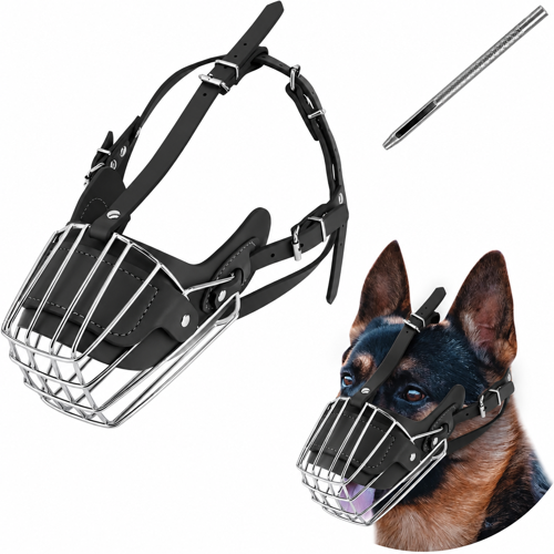 İri Irk Metal Deri Köpek Ağızlığı 43 cm XXL Siyah