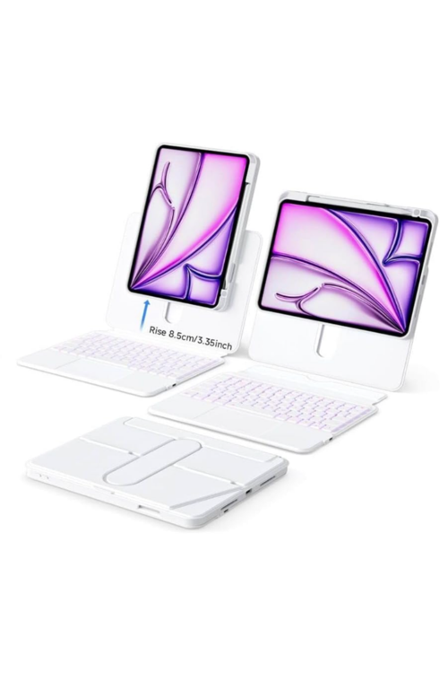 iPad Pro 11" 2018/20/21/22 ile Uyumlu 360 Dönebilen Standlı Işıklı RiSSer Türkçe Q Klavyeli Tablet Kılıfı
