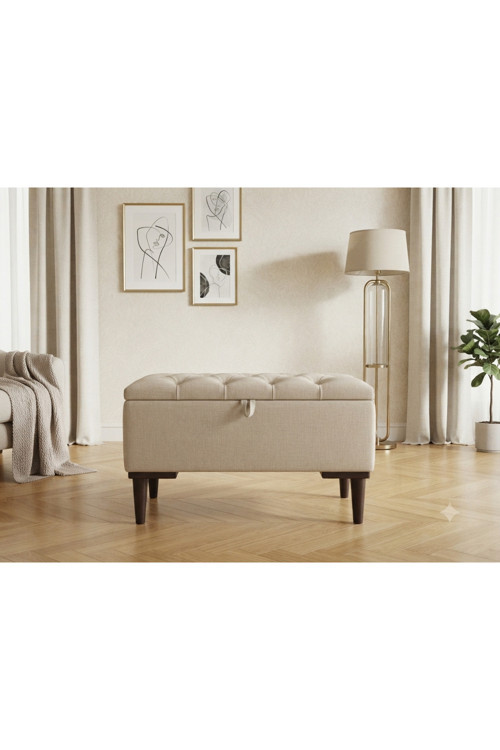 Sandıklı Puf Bench Ayak Ucu Beybifes Krem Kumaş 65/35