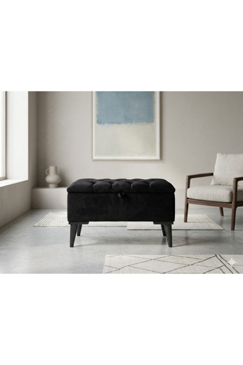 Sandıklı Puf Bench Ayak Ucu Silinebilir Siyah Beybifes Kumaş 70/40
