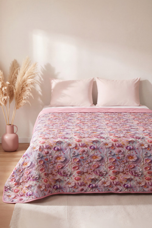 Çiçek Tomurcukları 5D Çok Amaçlı Tek Kişilik Baskılı Pike & Yatak Örtüsü 160x220 cm