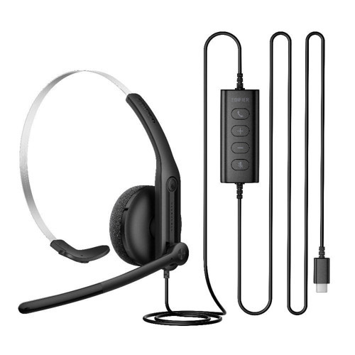 CC100 USB-C/USB-A Kablolu Mono Çağrı Merkezi Kulaklığı – AI Mikrofon Noise Cancelling, 240° Döner Mikrofon - Siyah