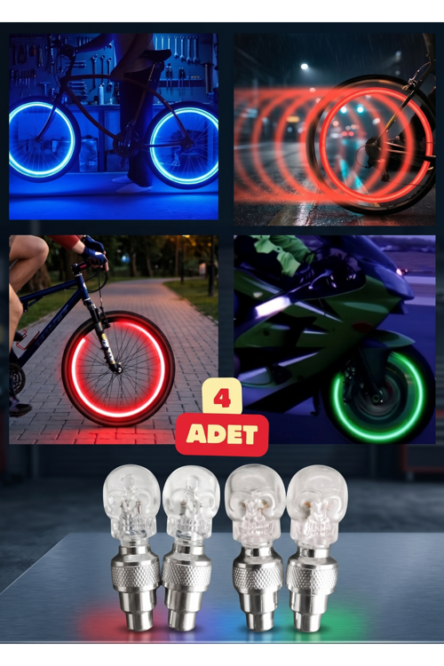 2 Çift (4 ADET) Hareket Sensörlü Kurukafa Şekilli Sibop Işık Led Işıklı Bisiklet Araba Motor Tekerlek Kapak Lambası