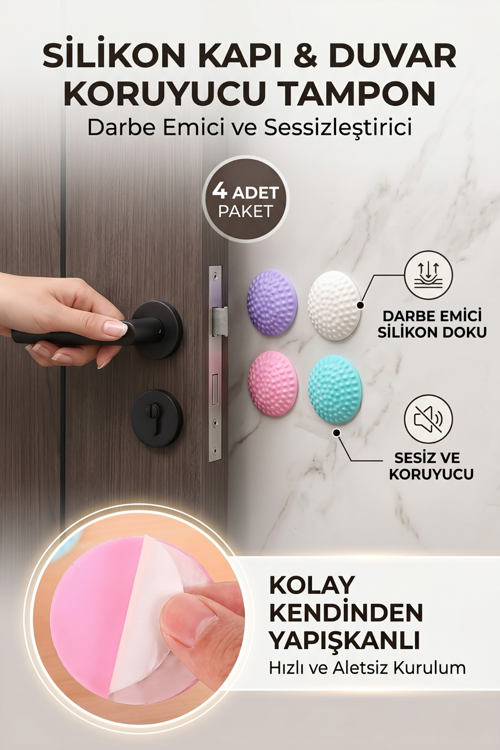 4'lü Silikon Kapı Duvar Mobilya Koruyucu Tampon Darbe Emici Sessizleştirici Stoper