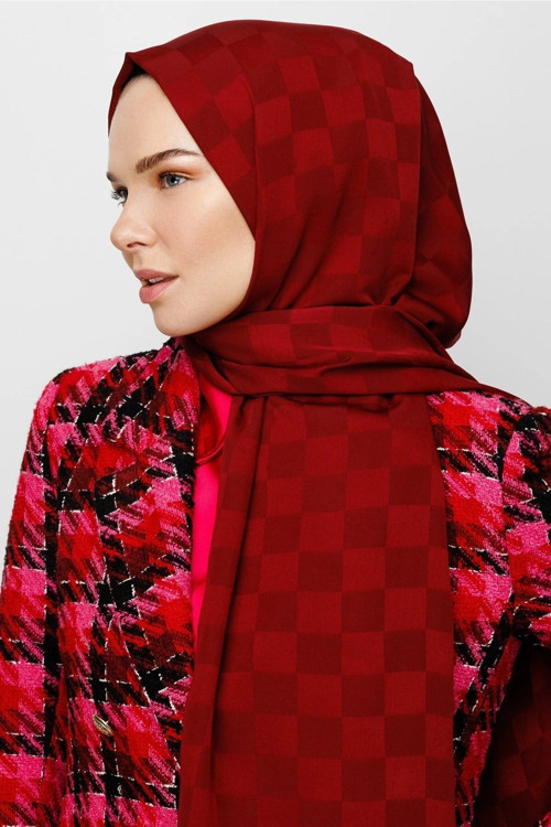 Dama Desen İpeksi Jakar Şal Bordo