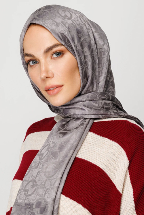 Longar Desen Parlak Jakar Şal Duman