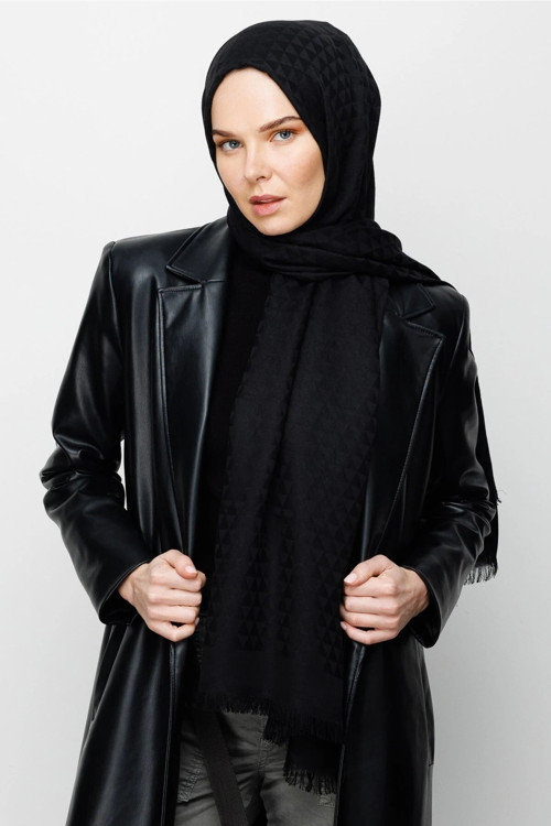 Prizma Desen Pamuk Jakar Şal Siyah