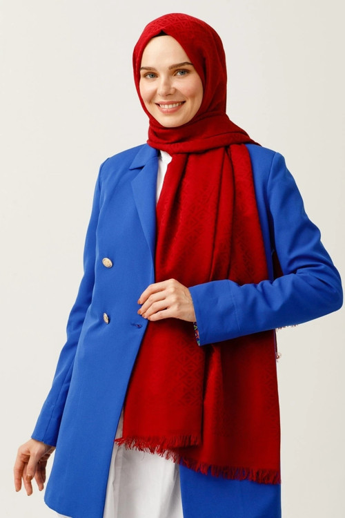 Üçgen Desen Pamuk Jakar Şal Bordo