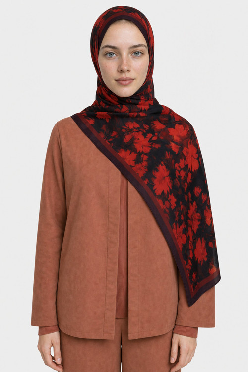 Velvet Desen Hebei İpek Şal Bordo