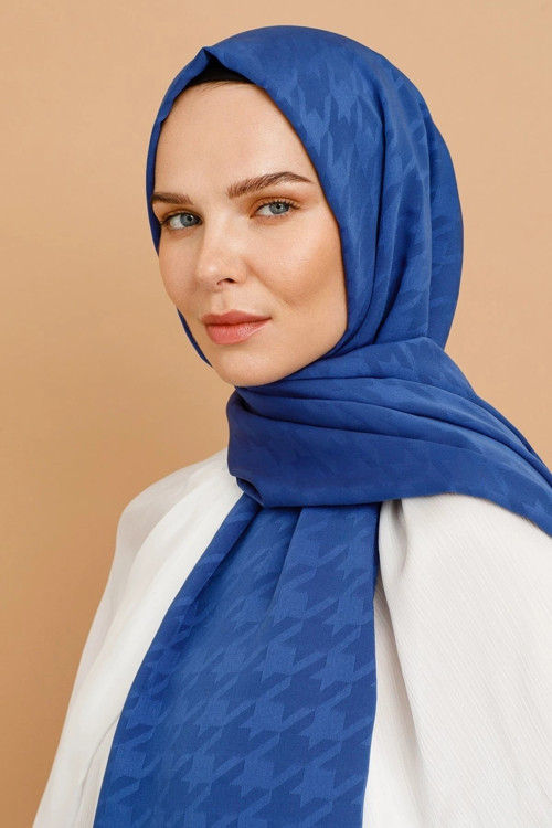 Kazayağı Desen İpeksi Jakar Şal İndigo