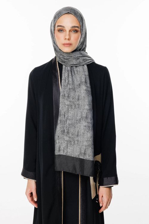 Sahra Desen Çift Taraflı Şal Siyah - Siyah
