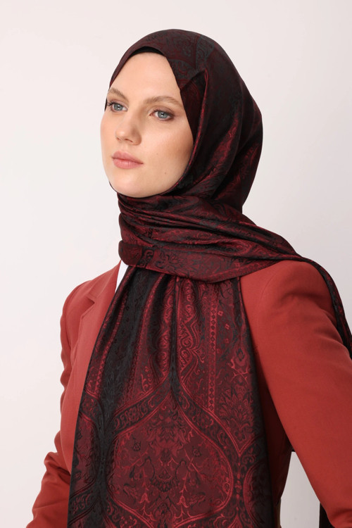 Soler Desen Shine Line Şal Siyah - Bordo