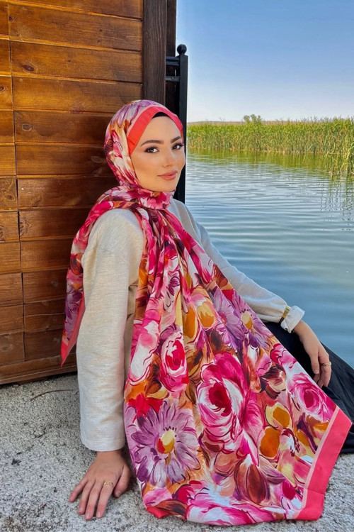 Rossel Desen Pamuk Şal Somon