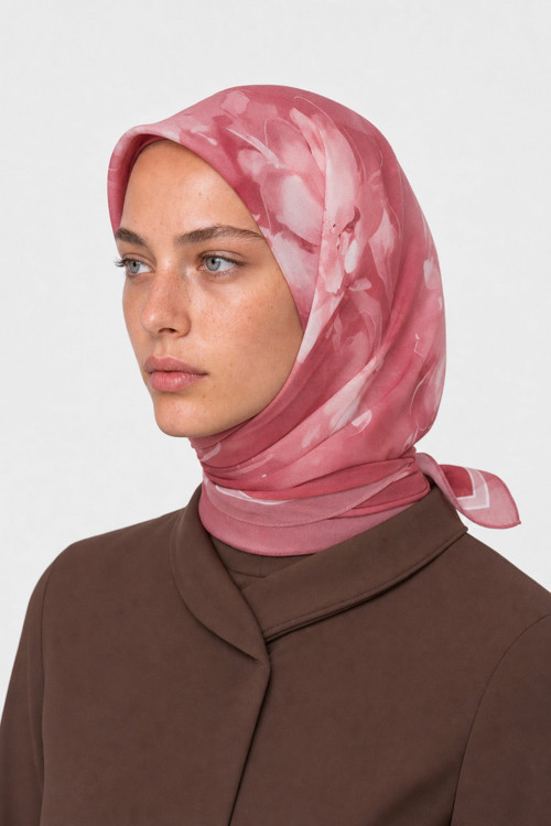 Coral Desen Hebei İpek Eşarp Pembe