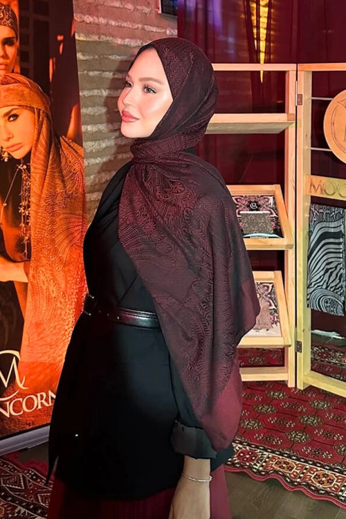 Mayra Desen Çift Taraflı Şal Siyah - Bordo