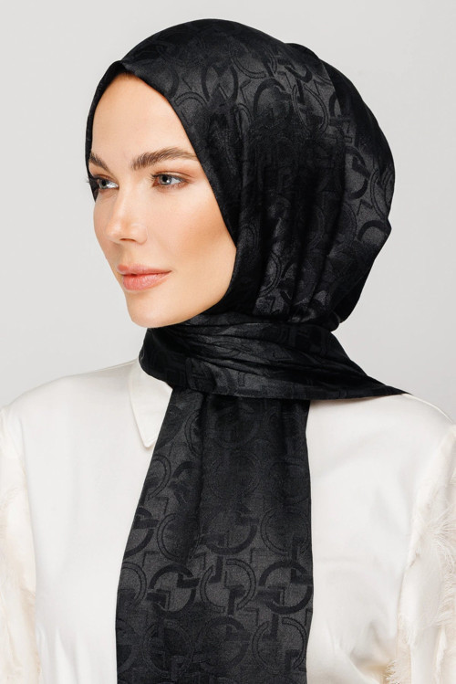 Longar Desen Parlak Jakar Şal Siyah