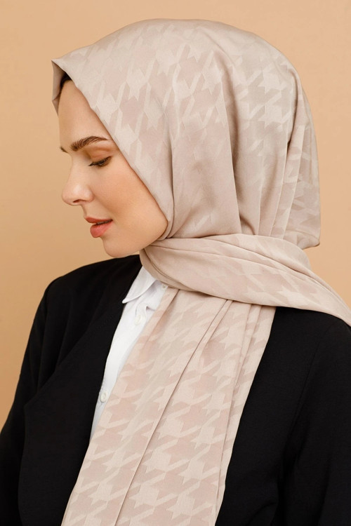 Kazayağı Desen İpeksi Jakar Şal Bej