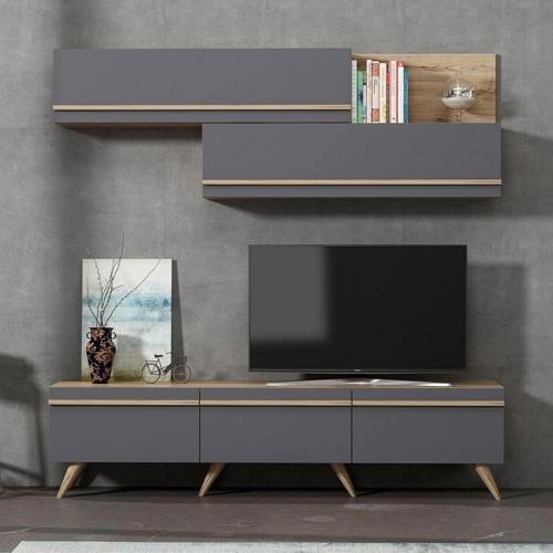 Amsterdam Style Tv Ünitesi Alt Ve Üst Modül Takım Antrasit - Çırağan