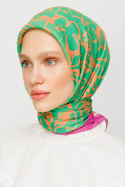 Floral Desen Dijital Soft Eşarp Su Yeşili