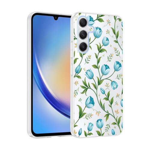 Galaxy S24 FE Kılıf Kamera Korumalı Desenli Klip Kılıf Mavi Lale