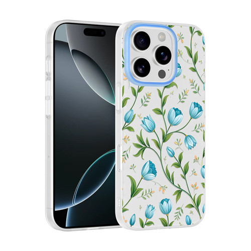 iPhone 16 Pro Kılıf Kamera Korumalı Desenli Klip Kılıf Mavi Lale