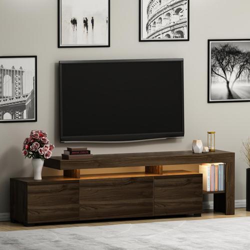 Beliz Modern LED Işıklı 3 Kapaklı, Raflı TV Sehpası – 192 cm, Ceviz