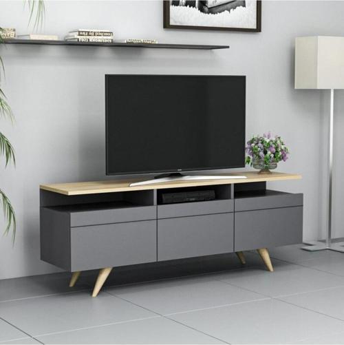 Berlin 150cm 3 Kapaklı Tv Ünitesi Antrasit/Safir Meşe