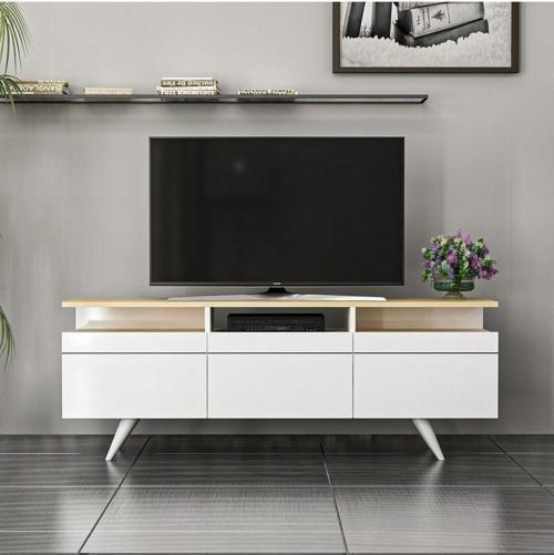 Berlin Tv Ünitesi 150cm 3 Kapaklı Beyaz/Safir Meşe