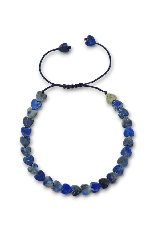 Kalp Kesim Doğal Lapis Lazuli Bileklik Makrome Ayarlı 676-3