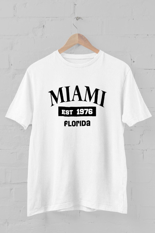 Miami Florida Baskılı Bisiklet Yaka Erkek Tişört