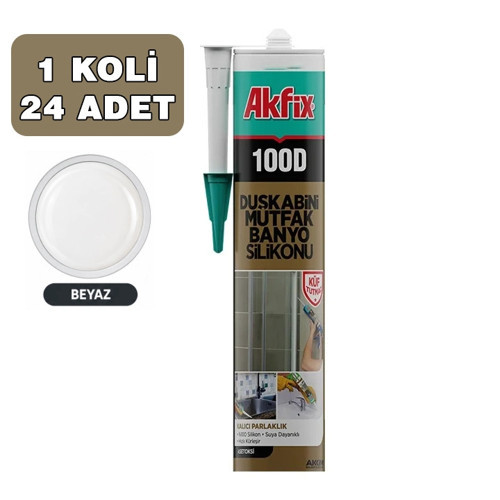 100D Duş Kabini Mutfak Banyo Silikonu 280ml, Beyaz, 1 Koli 24 Adet