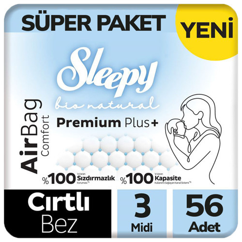 Bio Natural Premium Plus Airbag Comfort Bebek Bezi 3 Beden Süper Paket 56 Adet