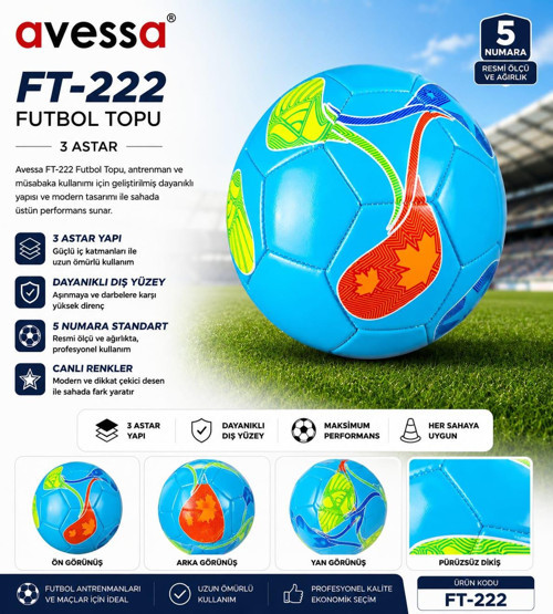 Ft-222 Futbol Topu 3 Astar Açık Mavi