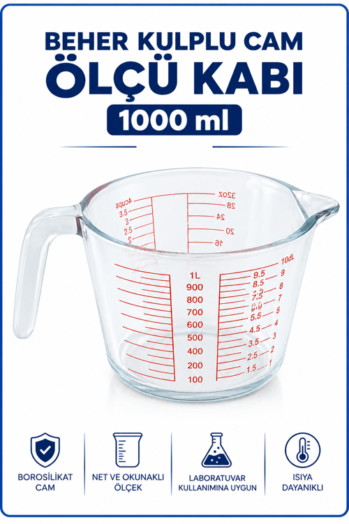 Beher Kulplu Cam 1000 ml - Ölçü Kabı