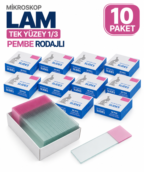 Lam - Tek Yüzey 1/3 Pembe Rodajlı Mikroskop Lamı 10 Paket