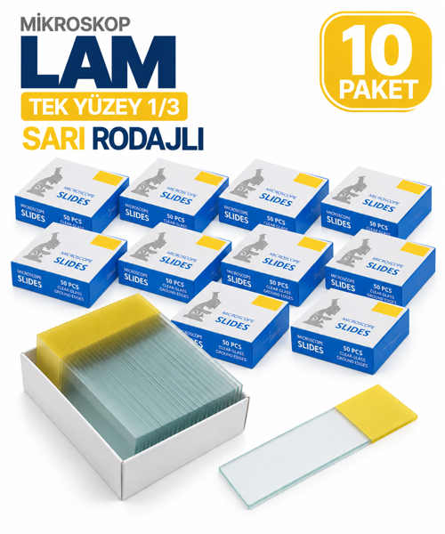 Lam - Tek Yüzey 1/3 Sarı Rodajlı Mikroskop Lamı 10 Paket