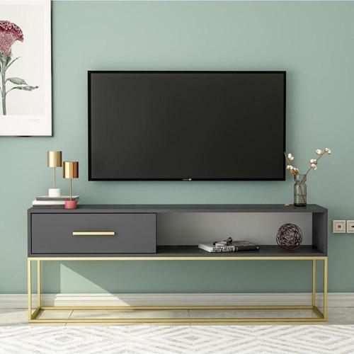 Mira Tv Sehpası Antrasit/Metal Gold Ayaklı